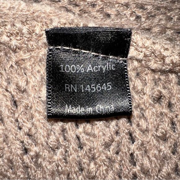 Taupe Tan Pullover Knit Sweater Poncho Fringed One Size Fits Most - Picture 7 of 8